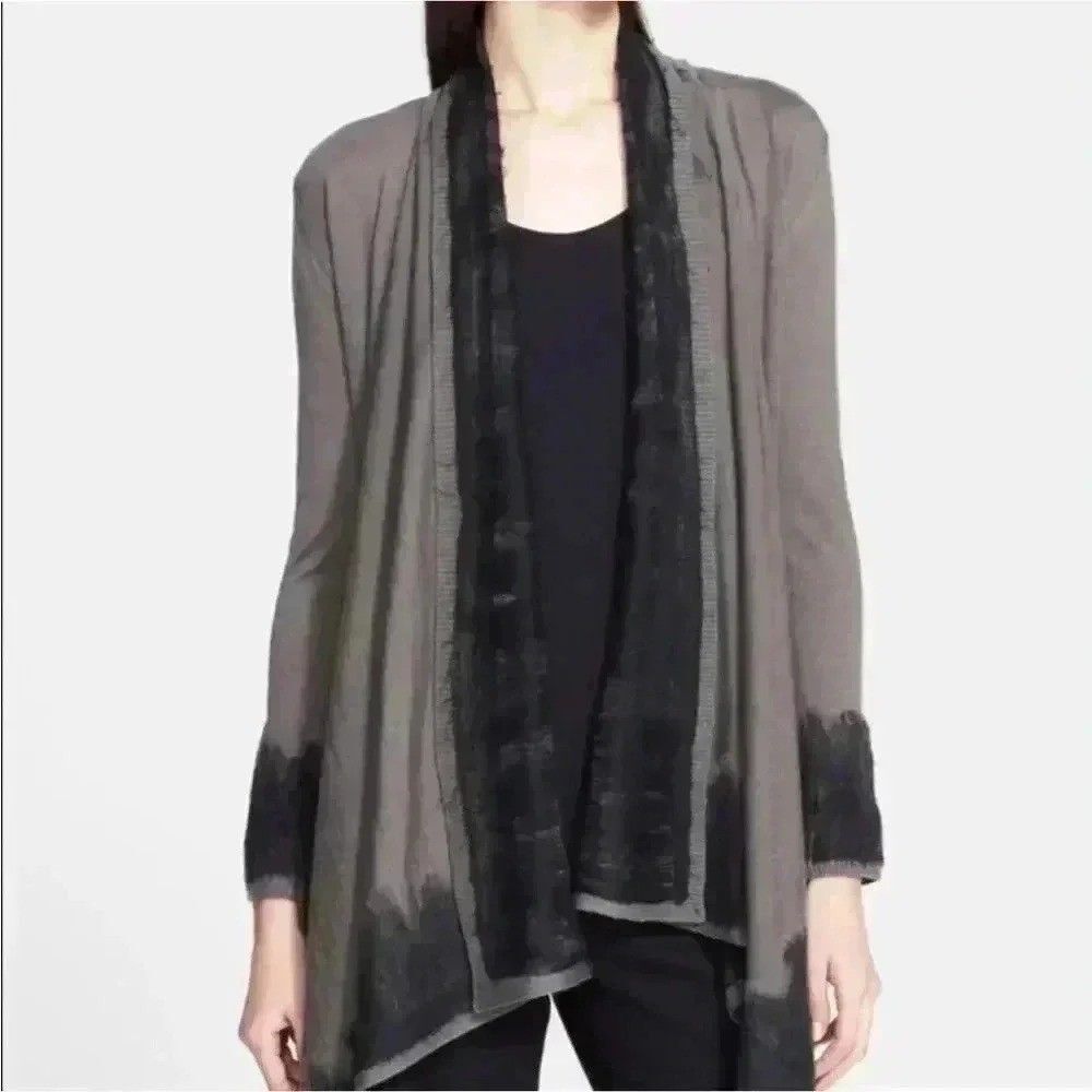 Donna Karan Collection Cashmere Wool Silk Cardigan Duster Gray S Needle Punch